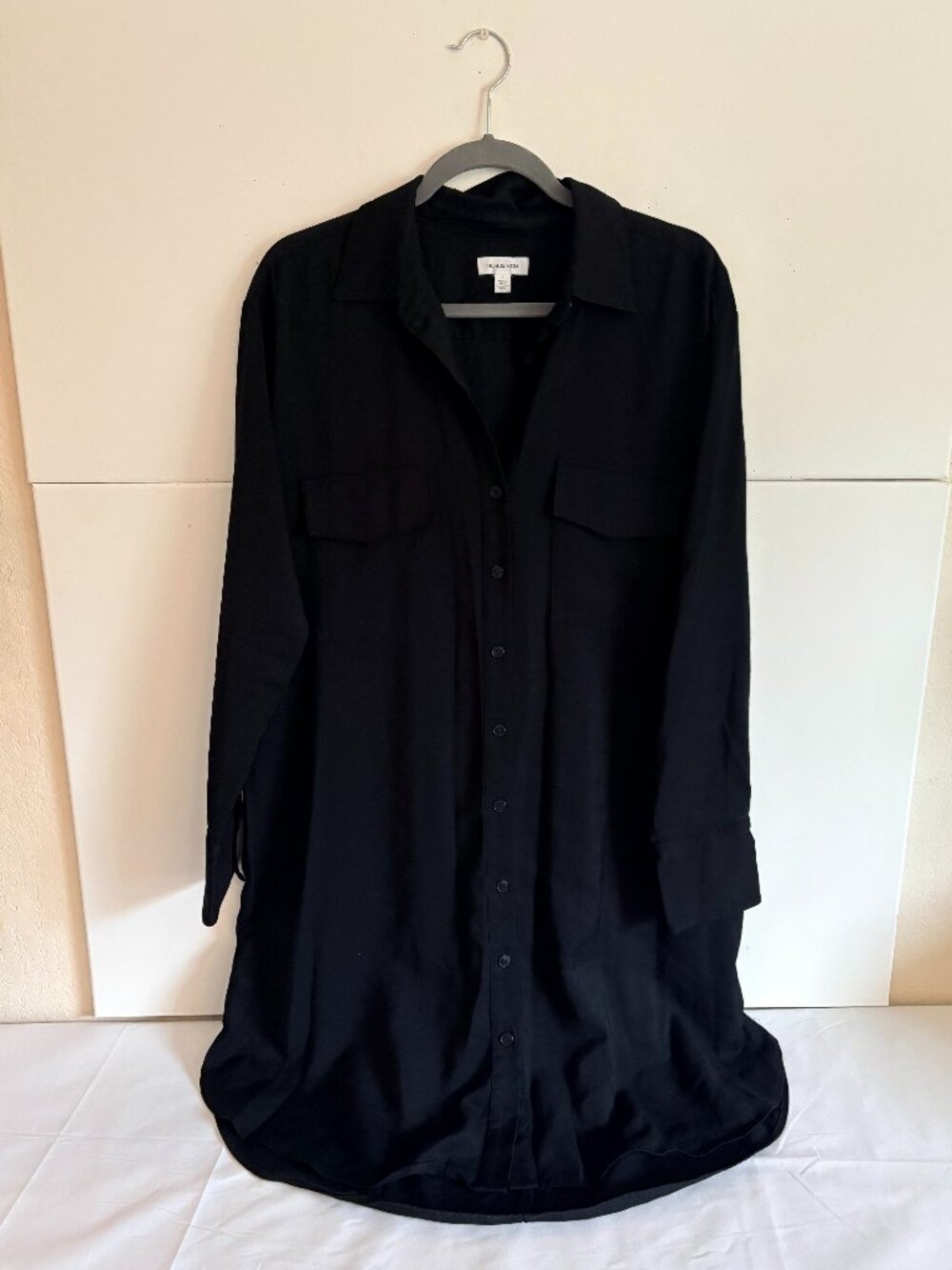 Nordstrom Woman Black Utility Button Down Midi Pockets Shirt Dress Size L